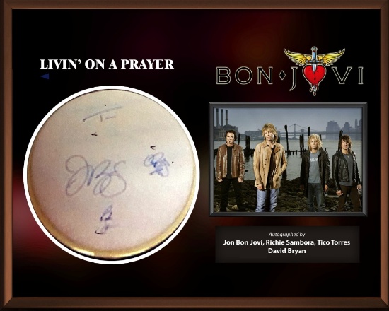 Bon Jovi Autographed Drum Head - Livin' On A Prayer