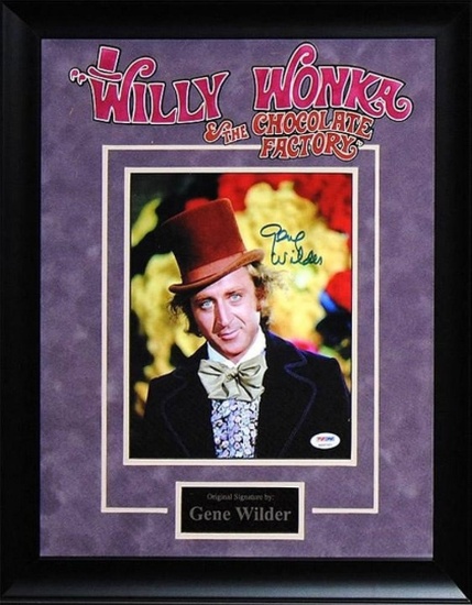 Gene Wilder Willy Wonka - Signed Poster in Wood Framed Case