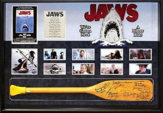 Jaws - Signed Oar by Cast - Custom Framed Photo Collage