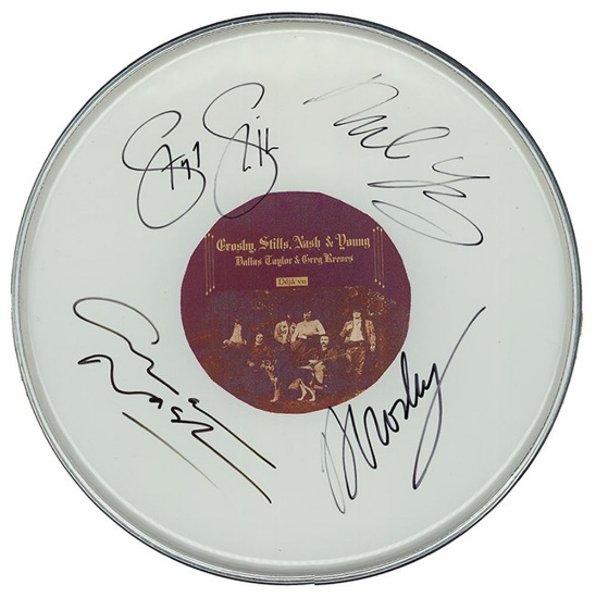 Crosby, Stills, Nash & Young Signed Drum Head