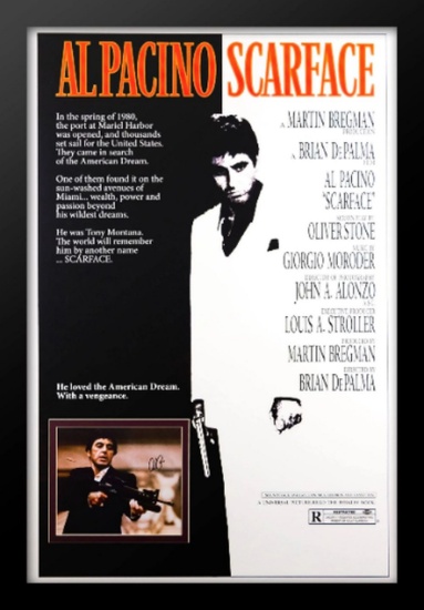 Scarface - Movie Poster With Signed Photo By Al Pacino