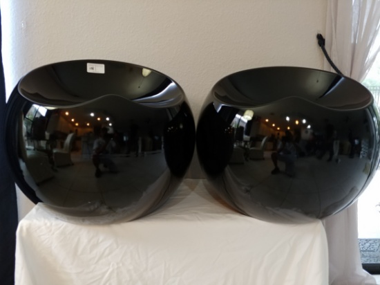 2 Black Modern Orb Backless Chairs