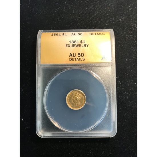 Certified $1 Gold Liberty 1861 AU50 Details ANACS