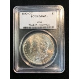 Certified Morgan Silver Dollar 1883-CC MS62+ PCGS