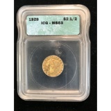 Certified US Gold $2.5 Indian 1928 MS63 ICG