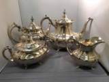 Monogrammed 4 Piece Coffee/Tea Set in Hampton Court by Reed & Barton, Sterling