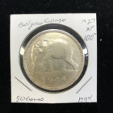 Belgian Congo 50 Francs 1944 Silver Elephant