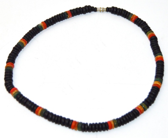 Vintage Handmade 18" Rasta Coco Beaded Choker / Necklace Coconut Beads Jamaican