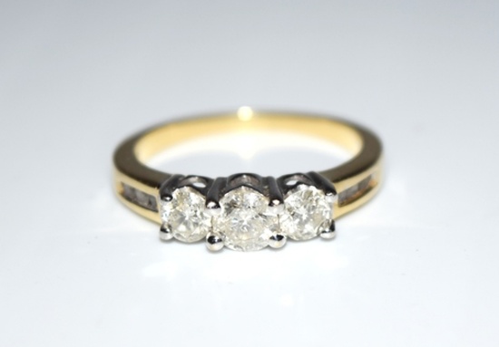 14K Gold and Diamond 3-Stone Ring Size 7