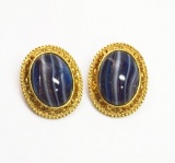 Vintage Blue Lace Agate Clip Earrings