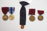 Lot of 4 Military Medals & an American Legion Clip Tie w/Medal