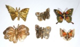 Lot of 4 Vintage Gold Toned Butterfly Pins/Brooches + 1 Set of Butterfly Earrings