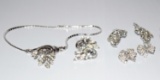 Vintage Rhinestone Necklace & Earring Set, plus 4 Rhinestone Brooches/Pins