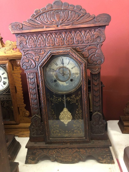 Large wood mantel clock