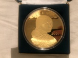 2000 giant quarter pound golden proof .999 pure silver layered with genuine 24 karat gold