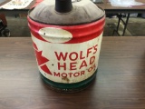 VINTAGE WOLF'S HEAD MOTOR OIL CAN