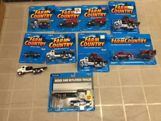Box lot of Ertl farm country implement trucks and green trucks diecast 1/64 scale