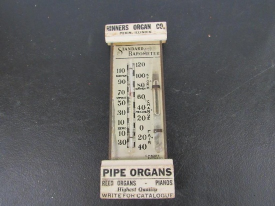 VINTAGE WOOD ADVERTISING THERMOMETER AND BAROMETER