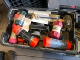 TOTE OF TILE AND GROUT TOOLS