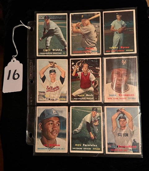 LOT OF 9 1957 TOPPS BASEBALL CARDS INCLUDING NEW YORK GIANTS, BROOKLYN DODGERS & MORE