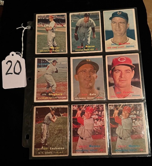 LOT OF 9 1957 TOPPS BASEBALL CARDS INCLUDING NEW YORK GIANTS AND MORE