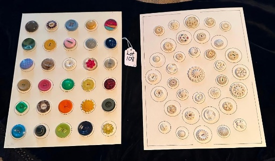LOT OF 2 - VINTAGE WHITE & ASSORTED COLORS BUTTON DISPLAY CARDS