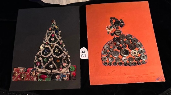 LOT OF 2 - CHRISTMAS TREE & LADY BUTTON DISPLAY CARDS