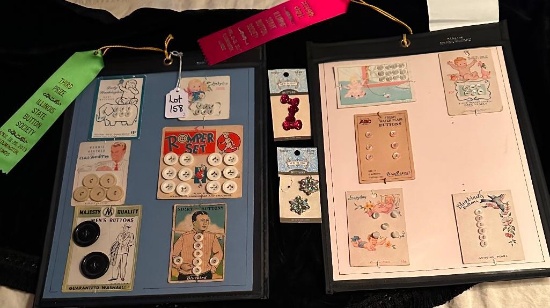 LOT OF 2 - BUTTON DISPLAY CARDS W/ RIBBONS & 2 EXTRA CARDS