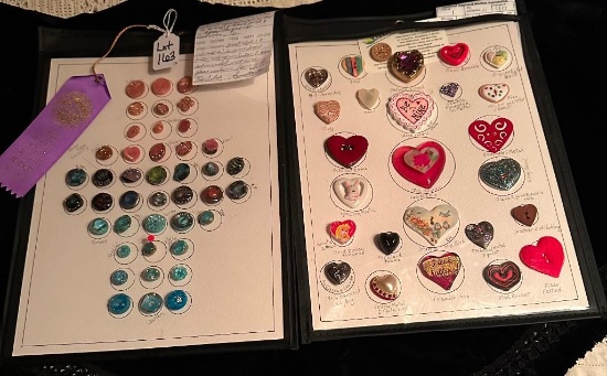 LOT OF 2 - MOONGLOWS & HEARTS BUTTON DISPLAY CARDS W/ RIBBON