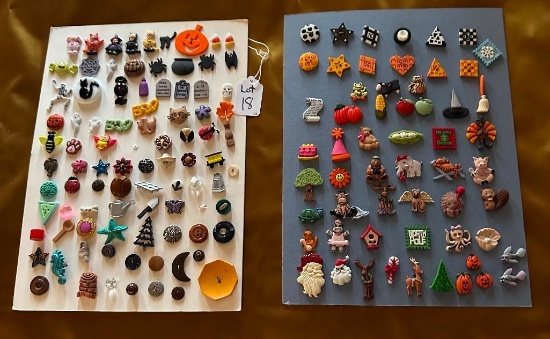 LOT OF 2 - HOLIDAY, CHRISTMAS, HALLOWEEN AND MORE BUTTON DISPLAY CARDS