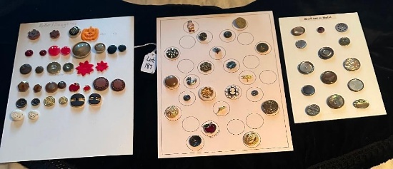 LOT OF 3 - MOTHER/DAUGHTER, SHELL IN METAL & MORE BUTTON DISPLAY CARDS