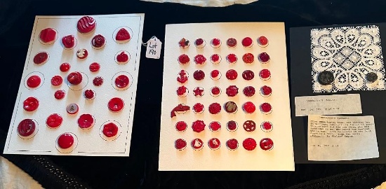LOT OF 3 - RED CELLULOID & LOHENGRIN'S FAREWELL BUTTON DISPLAY CARDS