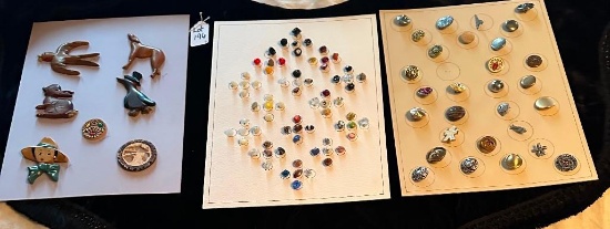 LOT OF 3 - HAND CARVED QUINCY, IL, VINTAGE & MORE BUTTON DISPLAY CARDS
