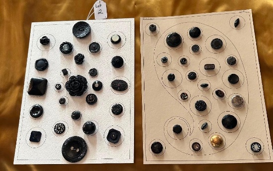 LOT OF 2 - VINTAGE GLASS & MORE BLACK BUTTON DISPLAY CARDS