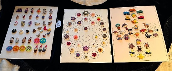 LOT OF 3 - CHARACTERS, FLOWERS & MORE BUTTON DISPLAY CARDS