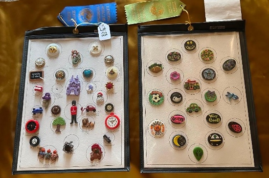 LOT OF 2 - BUTTON CARD DISPLAYS WITH RIBBONS FROM INDIANA BUTTON SOCIETY