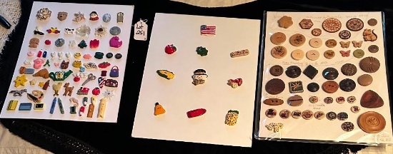 LOT OF 3 - CERAMIC, WOOD & PLASTIC BUTTON DISPLAY CARDS