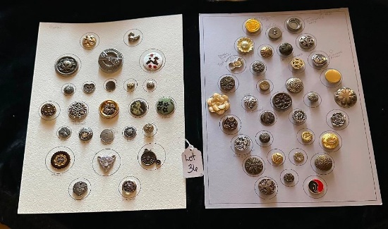 LOT OF 2 - METAL, ENAMEL, PEWTER & MORE BUTTON DISPLAY CARDS