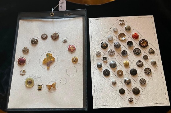LOT OF 2 - METAL, ENAMEL, PEWTER & MORE BUTTON DISPLAY CARDS