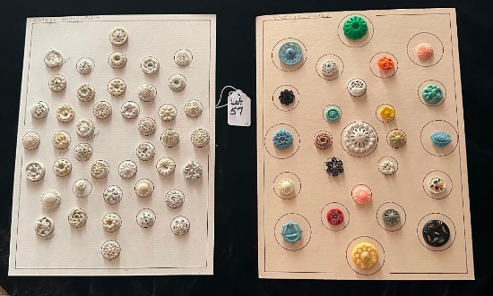 LOT OF 2 VINTAGE WHITE, OFF-WHITE & PIERCED BUTTON DISPLAY CARDS