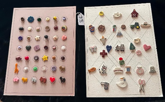 LOT OF 2 - CERAMIC & ASSORTED MATERIAL BUTTON DISPLAY CARDS
