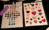 LOT OF 2 - MOONGLOWS & HEARTS BUTTON DISPLAY CARDS W/ RIBBON