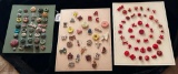 LOT OF 3 - CERAMIC, VINTAGE RED & MORE BUTTON DISPLAY CARDS