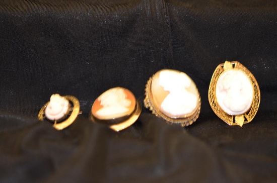 (4) Unmarked Cameo Broaches