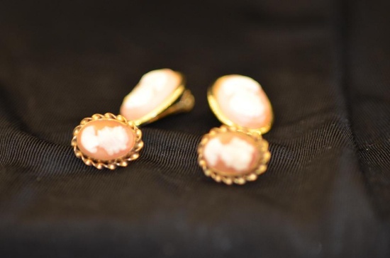 (2) Pairs of gold filled cameo earrings