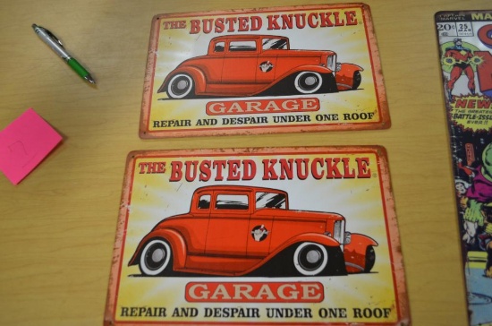 (2) 12 in. x 8 in. Busted Knuckle garage modern metal sign