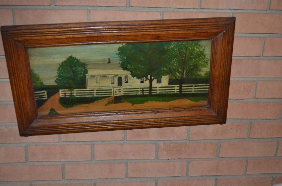 Antique 24 in. x 13 in. hand painted picture in antique frame