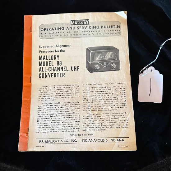 MALLORY MODEL 88 ALL-CHANNEL UHF CONVERTER OPERATING AND SERVICE BULLETIN