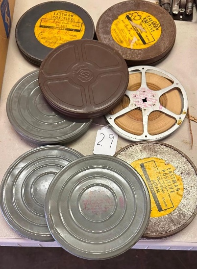 LOT OF MOVIE FILM REEL TINS W/ CONTENTS IN TINS