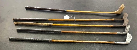 LOT OF 5 - VINTAGE GOLF CLUBS WOOD & IRONS WRIGHT & DITSON & MORE